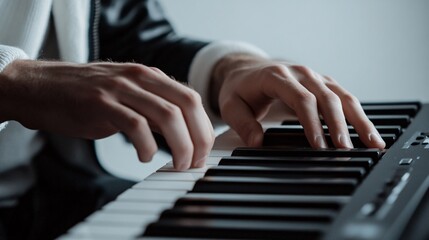Obraz premium Hands Playing Piano: A Symphony of Movement and Sound