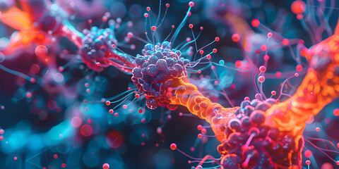 Obraz premium Neural Synapses in Vibrant Molecular Structure