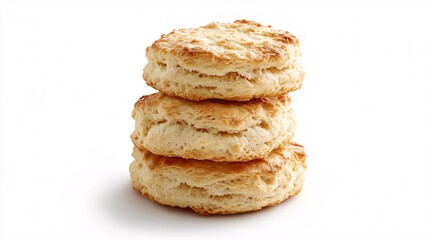 Stack of Golden Brown Biscuits on White Background