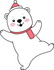 Cute Polar Bear in Santa Hat Winter Holiday Fun Christmas Card Illustration