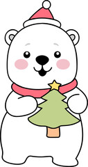 Adorable Polar Bear Christmas Tree Holiday Cute Illustration
