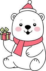 Cute Polar Bear Christmas Gift Illustration