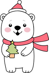 Cute Polar Bear Christmas Illustration Holiday Animal Winter Fun Festive Cartoon