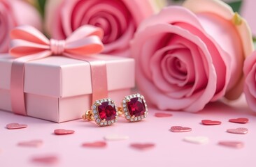 A beautiful pair of earrings gracefully displayed on a pink gift box make a wonderful gift for Valentine's Day, birthdays and Mother's Day.