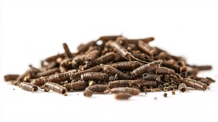Close-Up of Dried Mealworms on White Background