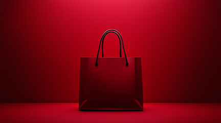 A deep red paper shopping bag with a deep red background, simple