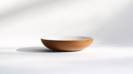 Empty Wooden Bowl on White Background: Minimalist Kitchenware Photography