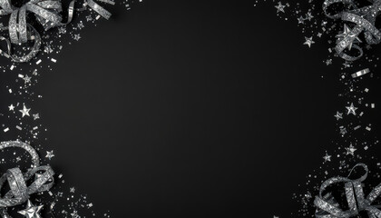 Fototapeta premium festive silver glittering background with stars and ribbons, perfect for celebrations and special occasions. Ideal for invitations or holiday themes