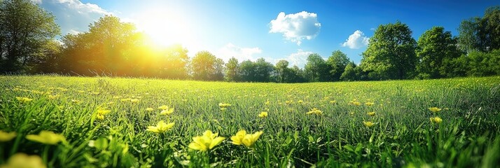 Fototapeta premium Serene Green Field Under a Bright Sky