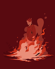 Man Angry Burning Into Fire