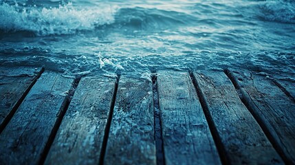 Serene Waves Lapping Against Wooden Dock at Dusk
