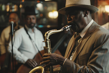 Generative AI Image of a Saxophonist Performing Jazz on Stage