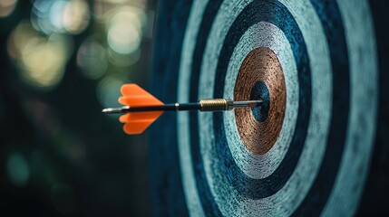 A single arrow hits the bullseye of a target.
