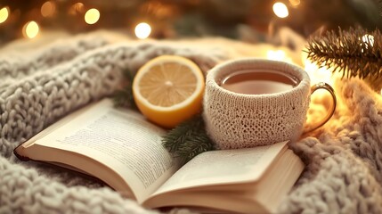 Cozy Winter Evening with a Cup of Tea and a Book