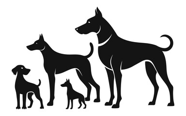 set of silhouette dogs difference comportment