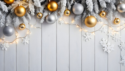 Obraz premium An illustrated festive Christmas background with white wooden elements, perfect for product promotion and events