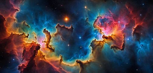 Fototapeta premium brilliant bright grand nebulae in the deep space with glowing stars 