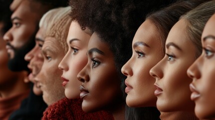 Fototapeta premium A group of people with different skin tones are lined up