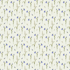 Bell flowers. Wild flowers, seamless pattern. Blue wild flowers. Design for textiles and paper.