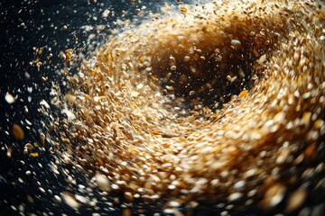 Dynamic swirl of golden grains in motion captures energy and movement