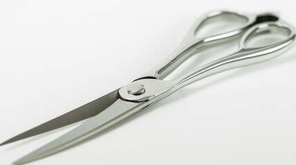 Close-Up of Sleek Silver Scissors on White Background