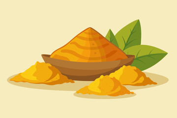 Turmeric powder studio tabletop vector art illustration