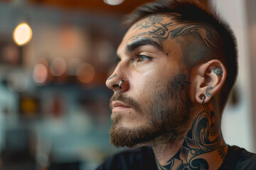 Obraz premium Generative AI Portrait of stylish hipster Tattoo Artist in Tattoo Studio Setting