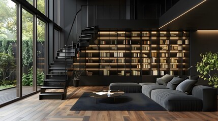 Stylish Modern Wooden Home with Minimalist Bookshelf Decor and Frame Mockup