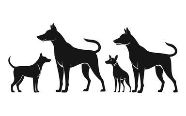 set of silhouette dogs difference comportment