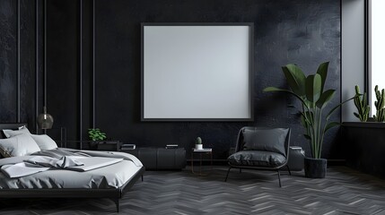 Minimalist Wooden Bedroom with Calm Decor and Frame Mockup in 3D Rendering