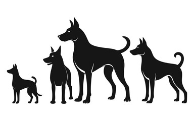 set of silhouette dogs difference comportment