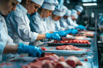 Generative AI Image of Butcher in Supermarket Meat Department with Fresh Cuts of Meat on Display