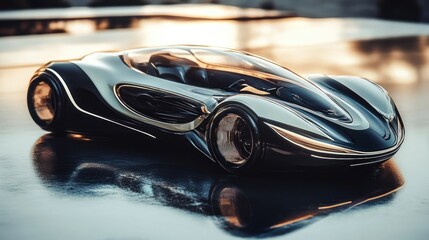 Futuristic silver and black sports car with a sleek design