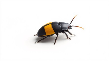 Striking Contrast: A Macro Study of a Yellow and Black Beetle on White