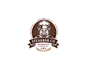 Set vintage pork steak grill pig hot barbecue logo template for food gourmet business