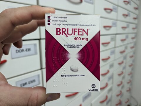 Prague,Czech Republic-November 8 2024:BRUFEN by VIATRIS, containing IBUPROFEN, is a nonsteroidal anti-inflammatory drug (NSAID) used to relieve pain, reduce fever, and manage inflammation	