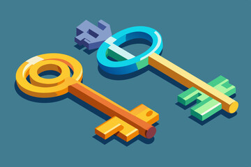 three keys vector art illustration
