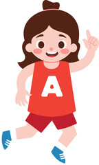 Happy Girl Child Running Alphabet A Kids Education Cartoon Illustration