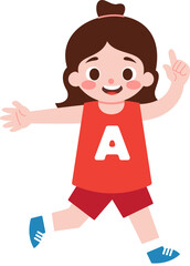 Happy Girl Running Alphabet A Kids Education Illustration