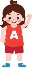 Happy Girl Child Cartoon Illustration Thumbs Up Letter A Red Outfit