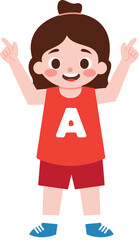 Happy Girl Child in Red Shirt Learning Alphabet A Illustration