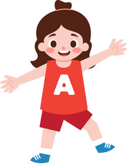 Obraz premium Happy Girl Child Cartoon Illustration Alphabet A Red Outfit Playful Cute