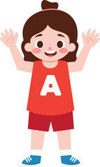 Obraz premium Happy Girl Child Raising Hands Alphabet A Preschool Kids Illustration