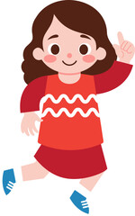 Happy Girl Child Cartoon Illustration Kid Jumping Playful Fun Red Dress