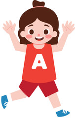 Happy Girl Child Running Active Joyful Playful Education Kids Cartoon Illustration