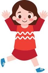 Happy Little Girl Jumping Cheerful Child Illustration Kids Cartoon