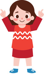 Happy Girl Child Cartoon Illustration Red Outfit Upraised Hands