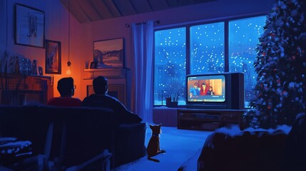 Winter interior of a house illustration