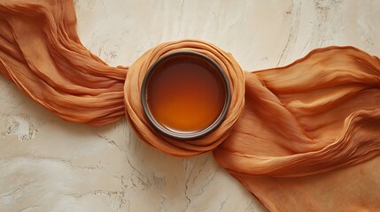 Brown Liquid in a Bowl with an Orange Scarf