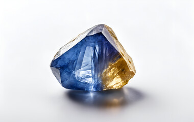 dark blue and yellow, orange crystal gemstone on white background